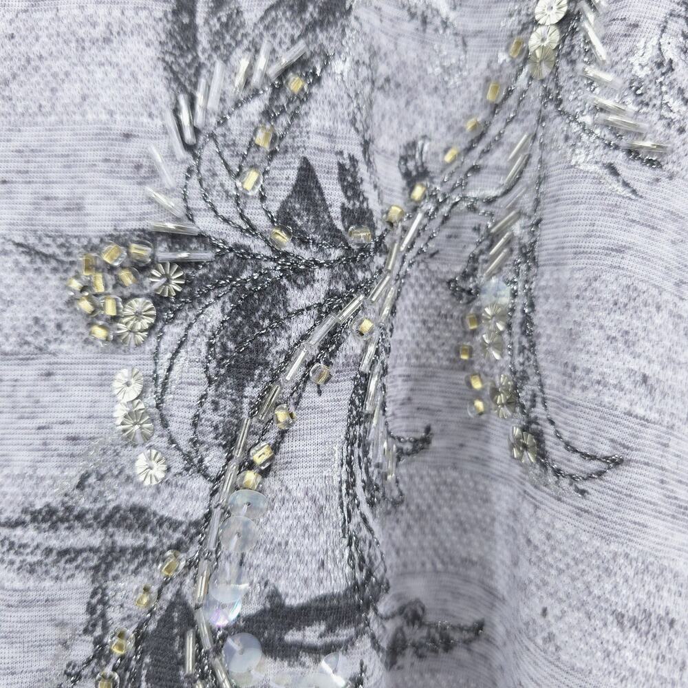 Miss Me Medium Boho Beaded Floral Periwinkle Romantic Top Chiffon Gathered Back - Picture 5 of 11